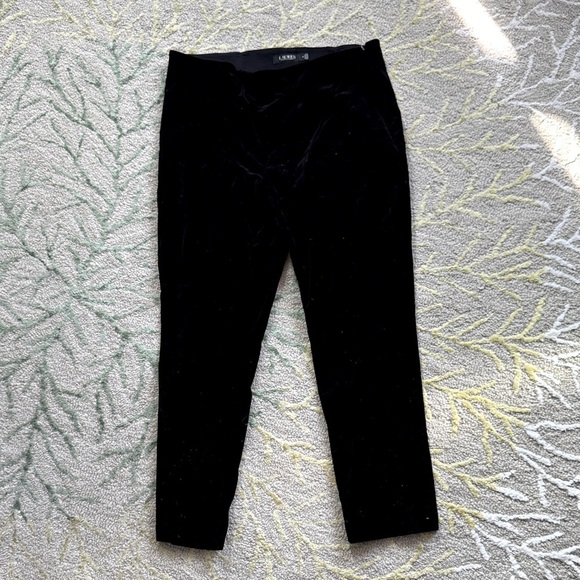Lauren elastic waist side zipper straight black velvet ankle pants 14 - Picture 1 of 4